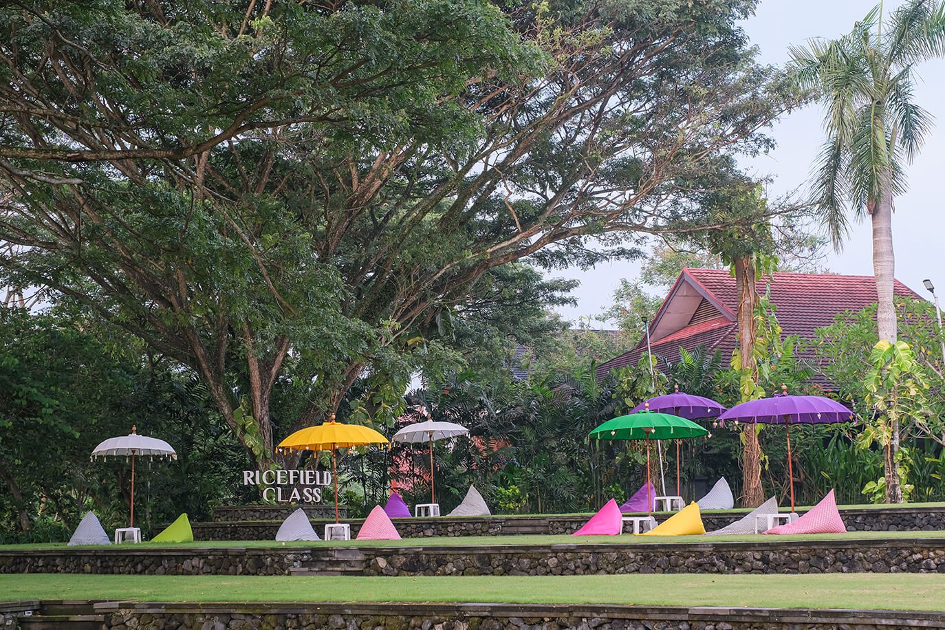 Ricefield ClassOutdoor classroom on the open green space for a  close-to-nature learning environment.