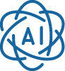 Blue AI logo with an atom-like symbol encircling the letters AI on a white background.